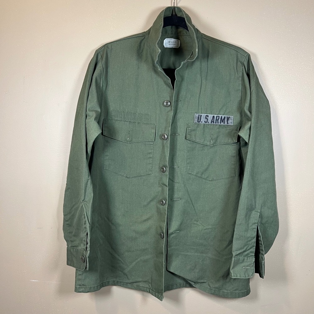 Vintage US Army OG-507 Utility Shirt Gulf Apparel Corp Olive Drab 15.5 x 33